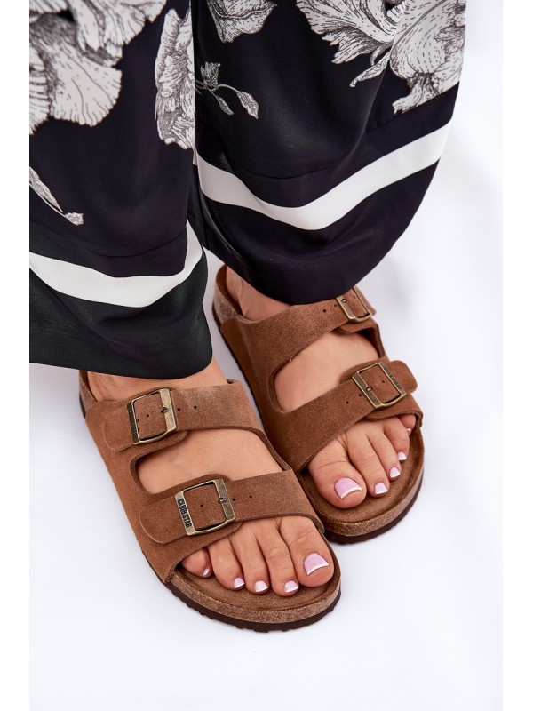 Suede Women's Slippers With Buckles Big Star RR274A394 Brown
