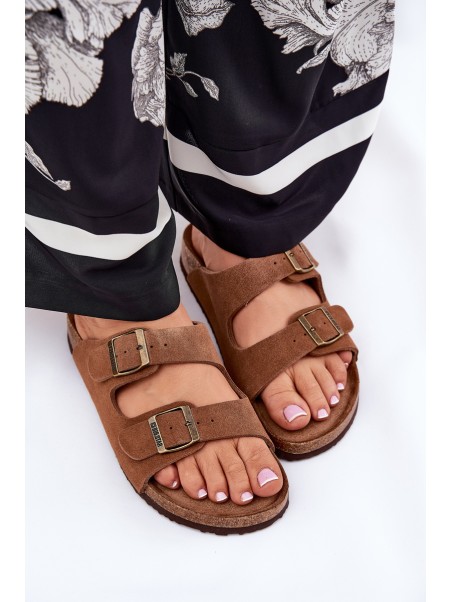 Suede Women's Slippers With Buckles Big Star RR274A394 Brown