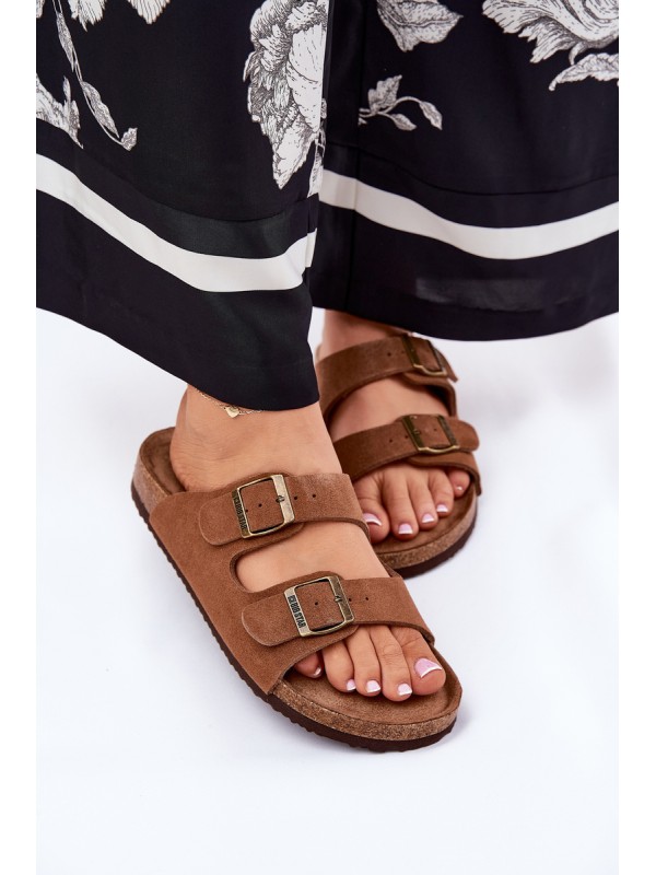 Suede Women's Slippers With Buckles Big Star RR274A394 Brown