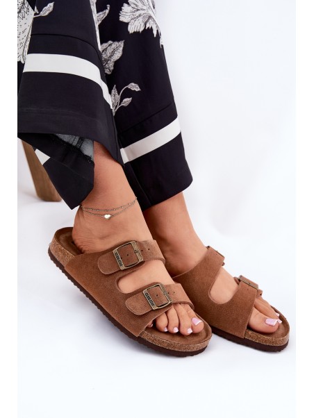 Suede Women's Slippers With Buckles Big Star RR274A394 Brown