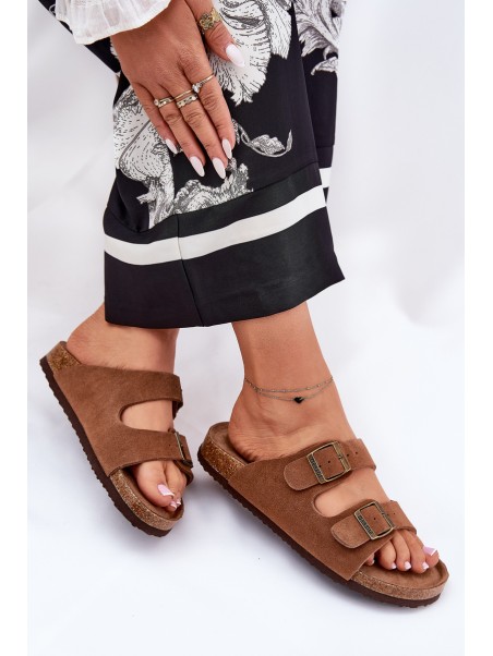Suede Women's Slippers With Buckles Big Star RR274A394 Brown