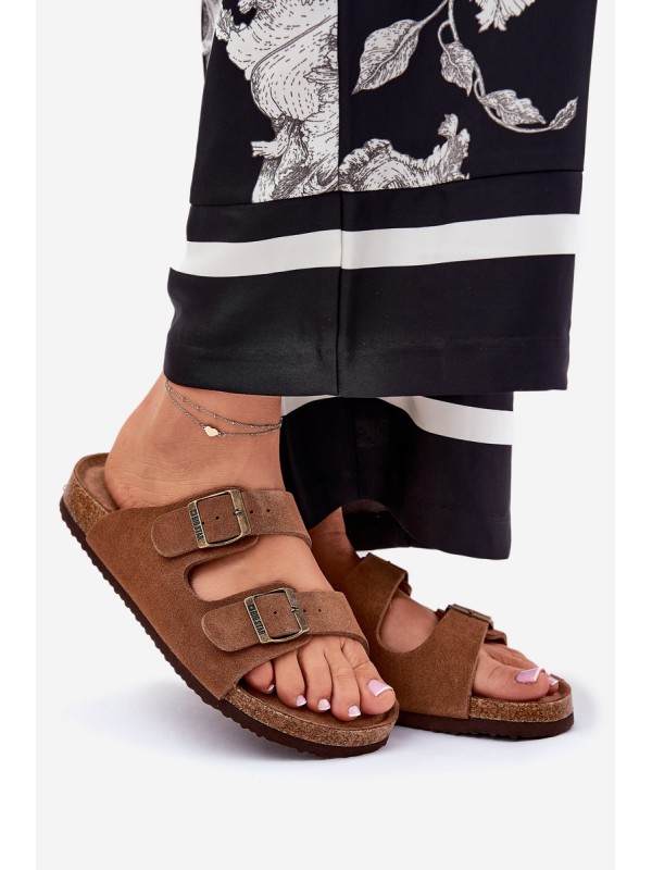 Suede Women's Slippers With Buckles Big Star RR274A394 Brown