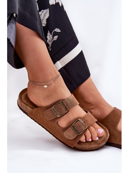Suede Women's Slippers With Buckles Big Star RR274A394 Brown