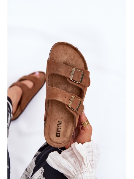 Suede Women's Slippers With Buckles Big Star RR274A394 Brown