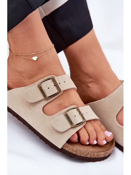 Suede Women's Slippers With Buckles Big Star RR274A391 Beige