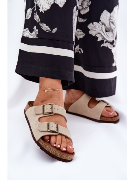 Suede Women's Slippers With Buckles Big Star RR274A391 Beige