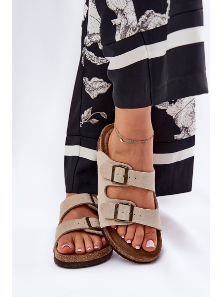 Suede Women's Slippers With Buckles Big Star RR274A391 Beige