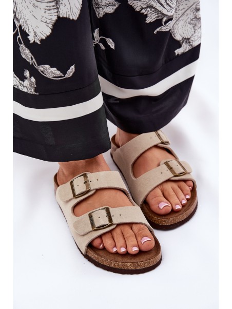 Suede Women's Slippers With Buckles Big Star RR274A391 Beige