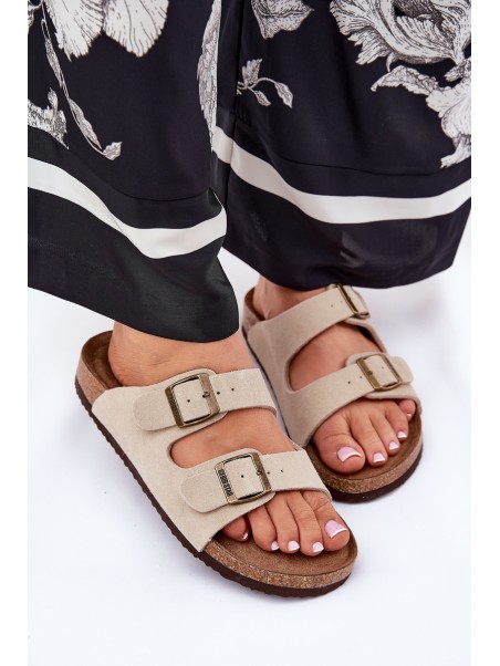 Suede Women's Slippers With Buckles Big Star RR274A391 Beige