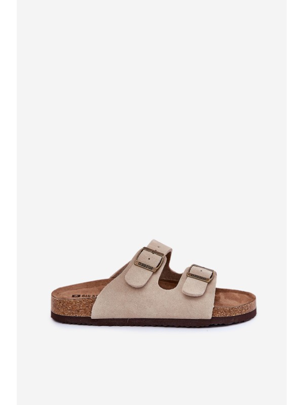 Suede Women's Slippers With Buckles Big Star RR274A391 Beige
