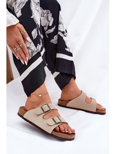 Suede Women's Slippers With Buckles Big Star RR274A391 Beige