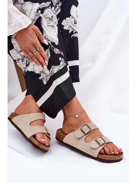 Suede Women's Slippers With Buckles Big Star RR274A391 Beige