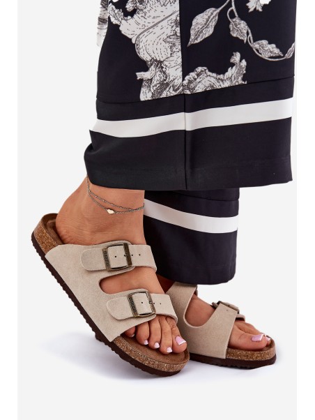 Suede Women's Slippers With Buckles Big Star RR274A391 Beige