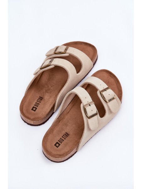 Suede Women's Slippers With Buckles Big Star RR274A391 Beige