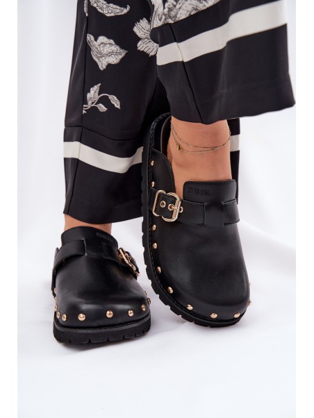 Leather Clogs Ladies On Platform Big Star RR274A378 Black