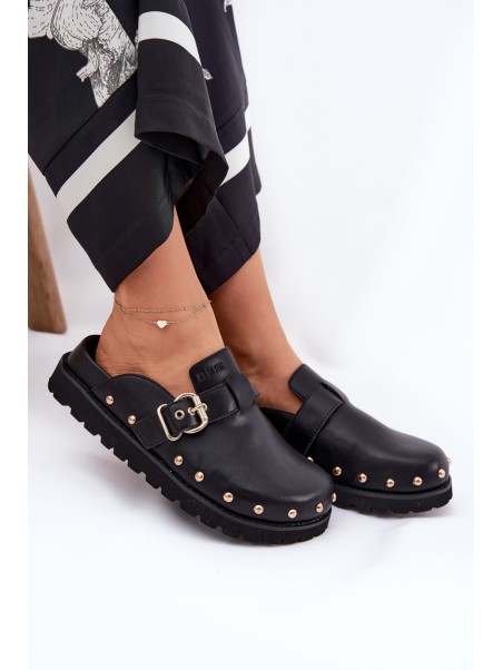 Leather Clogs Ladies On Platform Big Star RR274A378 Black