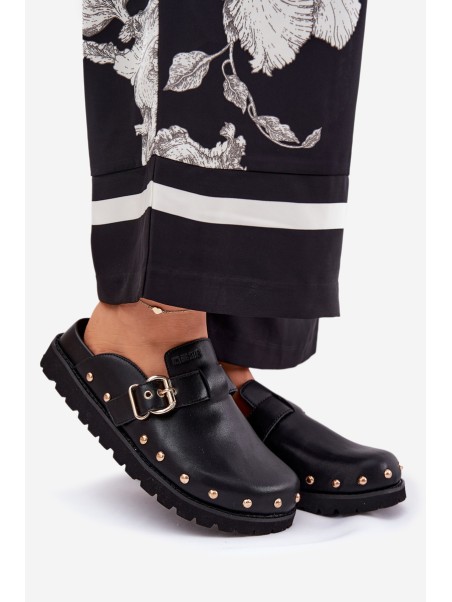 Leather Clogs Ladies On Platform Big Star RR274A378 Black