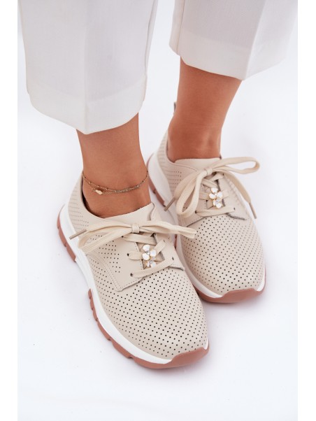Leather Women's Shoes With A Bow Artiker 54C1811 Beige
