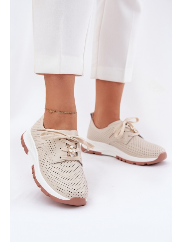 Leather Women's Shoes With A Bow Artiker 54C1811 Beige
