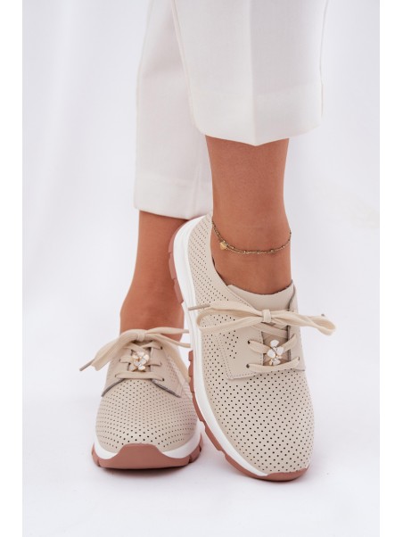 Leather Women's Shoes With A Bow Artiker 54C1811 Beige
