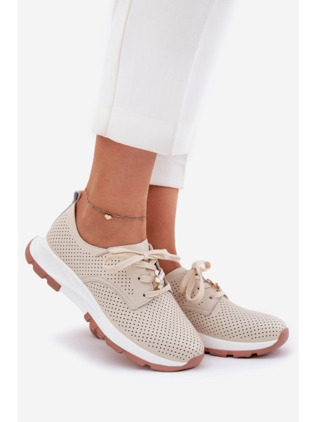 Leather Women's Shoes With A Bow Artiker 54C1811 Beige