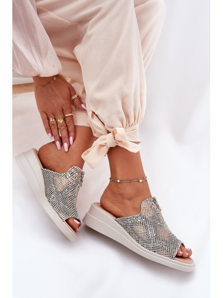 Womens Wedge Sandals With Zipper Animal Print Beige Irriva