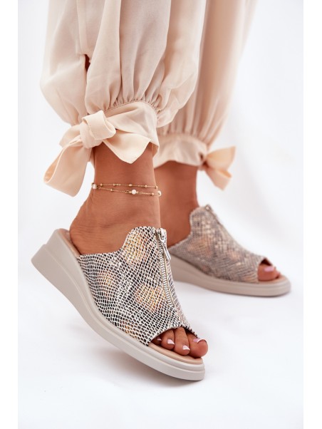 Womens Wedge Sandals With Zipper Animal Print Beige Irriva
