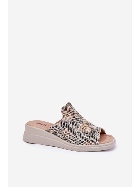 Womens Wedge Sandals With Zipper Animal Print Beige Irriva