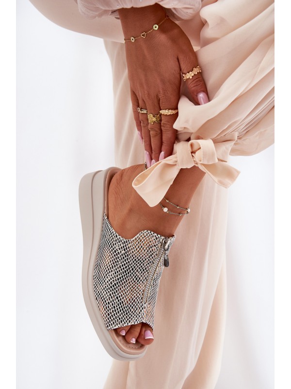 Womens Wedge Sandals With Zipper Animal Print Beige Irriva