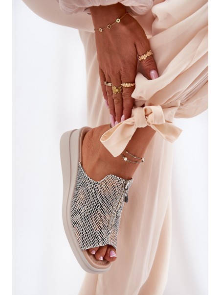 Womens Wedge Sandals With Zipper Animal Print Beige Irriva