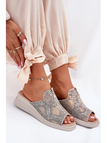 Womens Wedge Sandals With Zipper Animal Print Beige Irriva