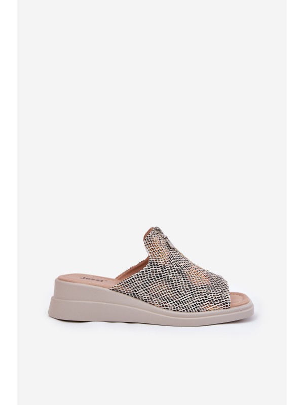 Womens Wedge Sandals With Zipper Animal Print Beige Irriva
