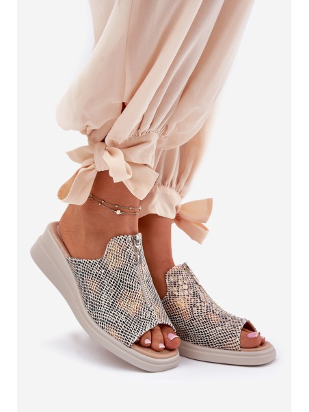 Womens Wedge Sandals With Zipper Animal Print Beige Irriva