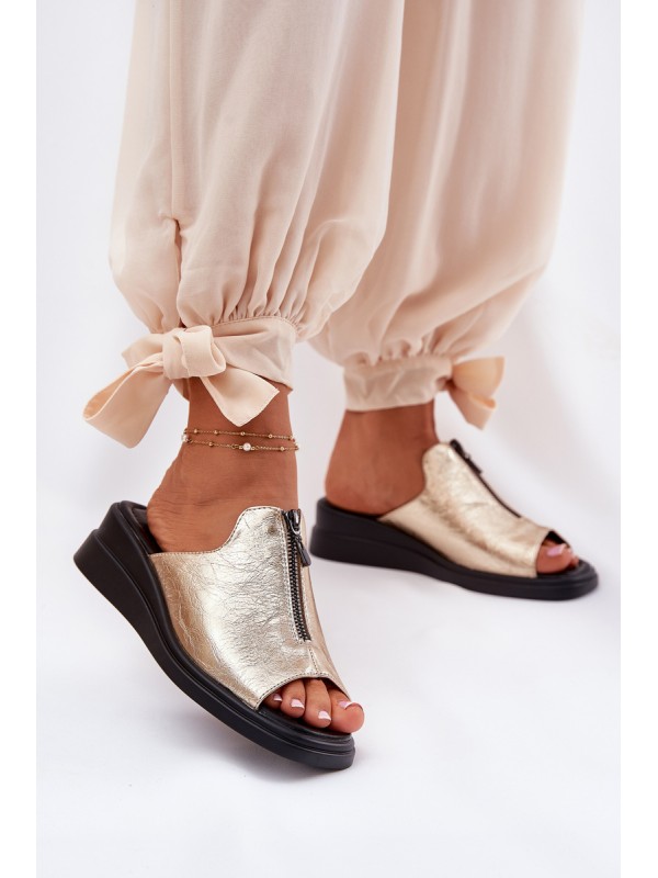 Ladies Wedge Sandals With Zipper Gold Irriva