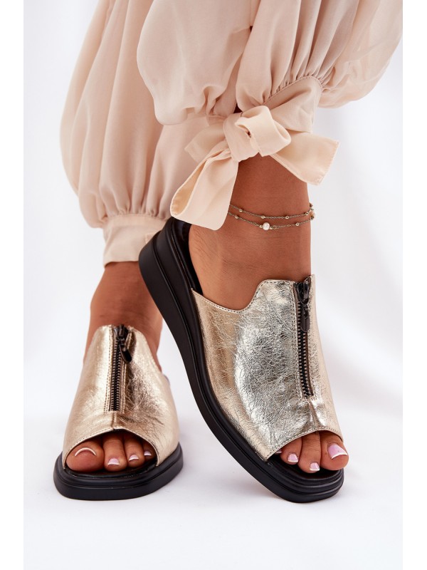 Ladies Wedge Sandals With Zipper Gold Irriva 2