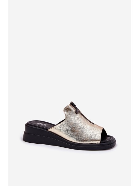 Ladies Wedge Sandals With Zipper Gold Irriva