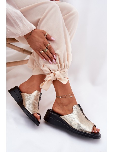 Ladies Wedge Sandals With Zipper Gold Irriva