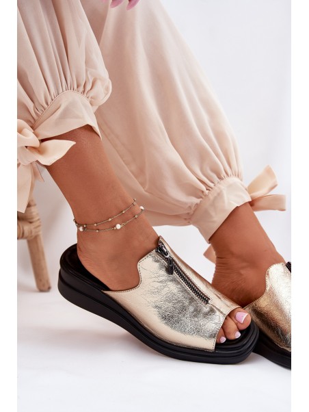 Ladies Wedge Sandals With Zipper Gold Irriva