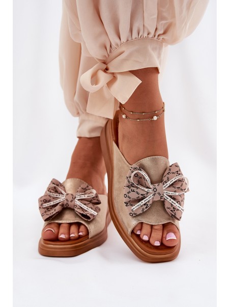 Women's Wedge Sandals With Bow Gold Moonzella