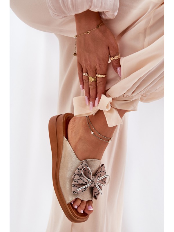 Women's Wedge Sandals With Bow Gold Moonzella