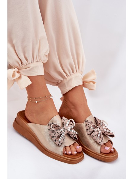 Women's Wedge Sandals With Bow Gold Moonzella