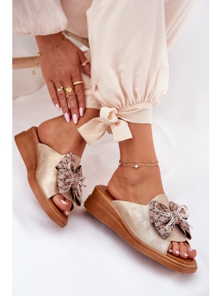Women's Wedge Sandals With Bow Gold Moonzella