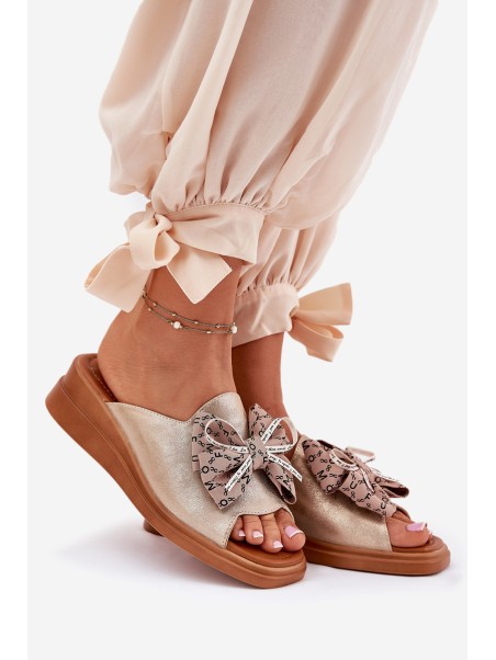 Women's Wedge Sandals With Bow Gold Moonzella