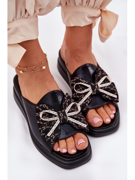 Women's Wedge Sandals With Bow Black Moonzella