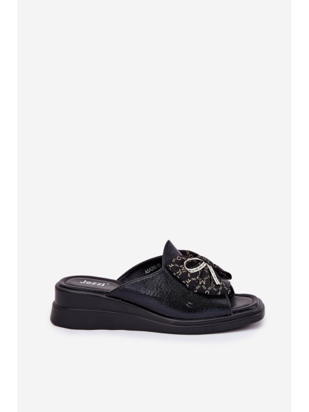 Women's Wedge Sandals With Bow Black Moonzella