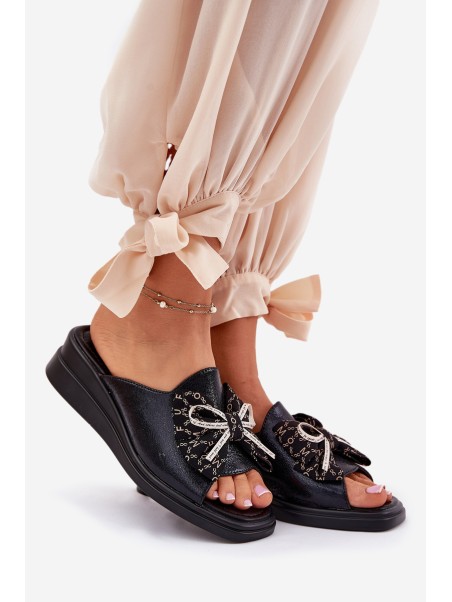 Women's Wedge Sandals With Bow Black Moonzella
