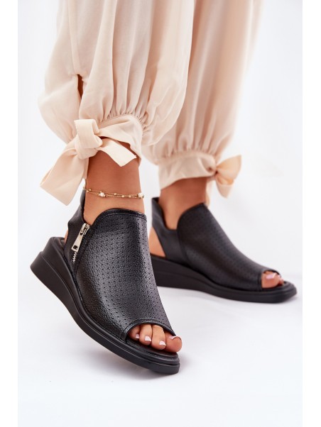 Ladies Wedge Sandals Black Mevinette