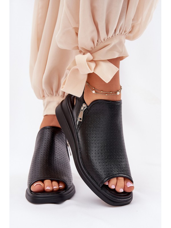 Ladies Wedge Sandals Black Mevinette