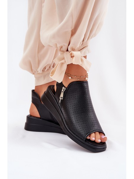 Ladies Wedge Sandals Black Mevinette