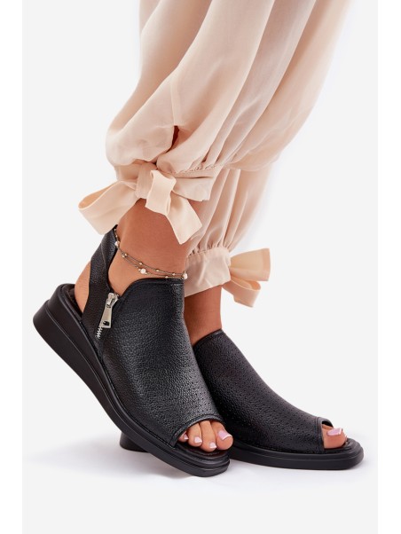 Ladies Wedge Sandals Black Mevinette